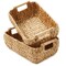Casafield Set of 2 Water Hyacinth Seagrass Oval Storage Baskets with Wooden Handles - Woven Bin Organizers